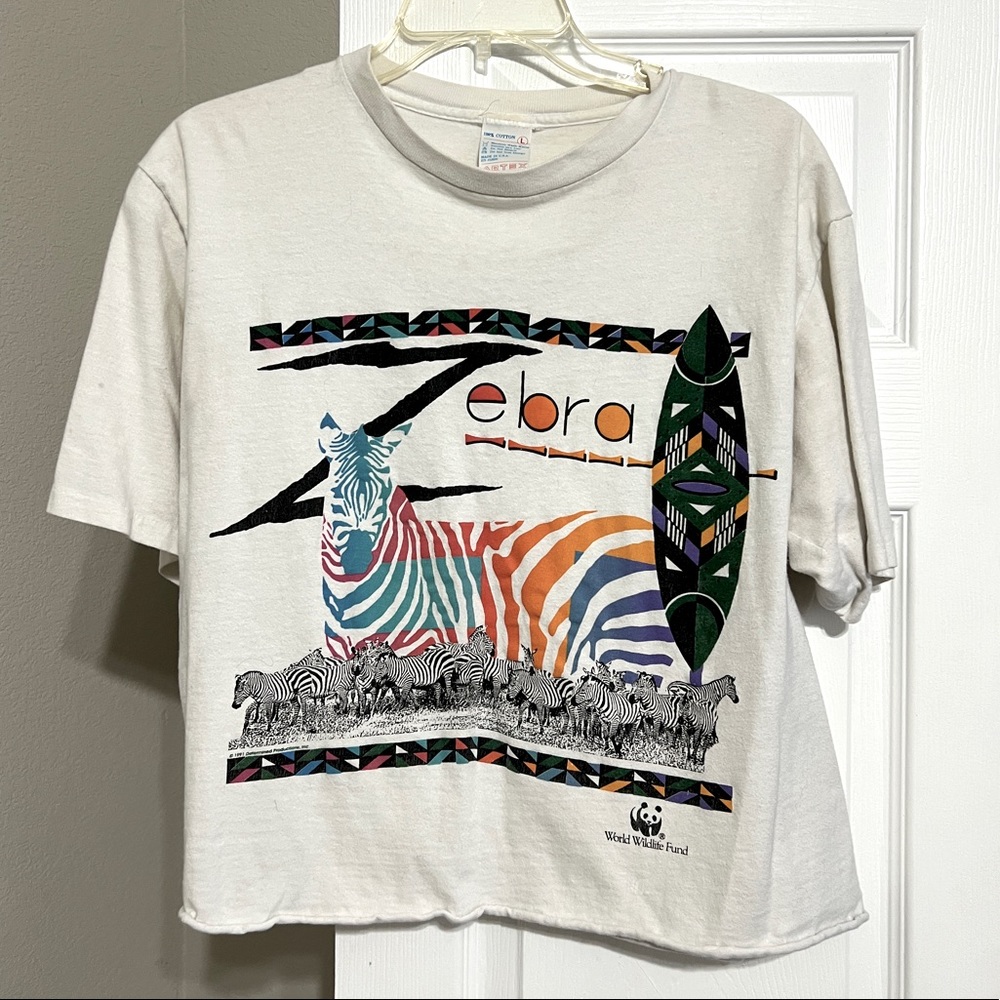 Vintage World Wildlife Fund Zebra Cropped T-shirt, L